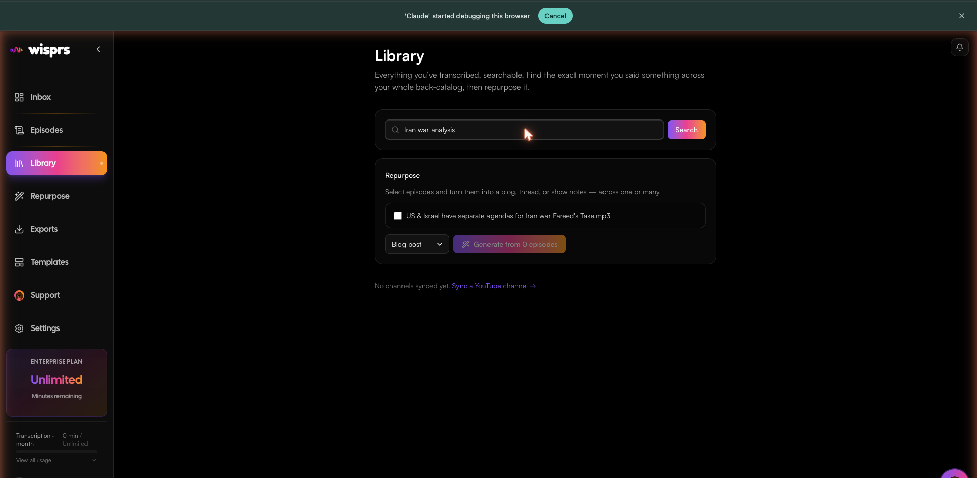 Library search with a typed query